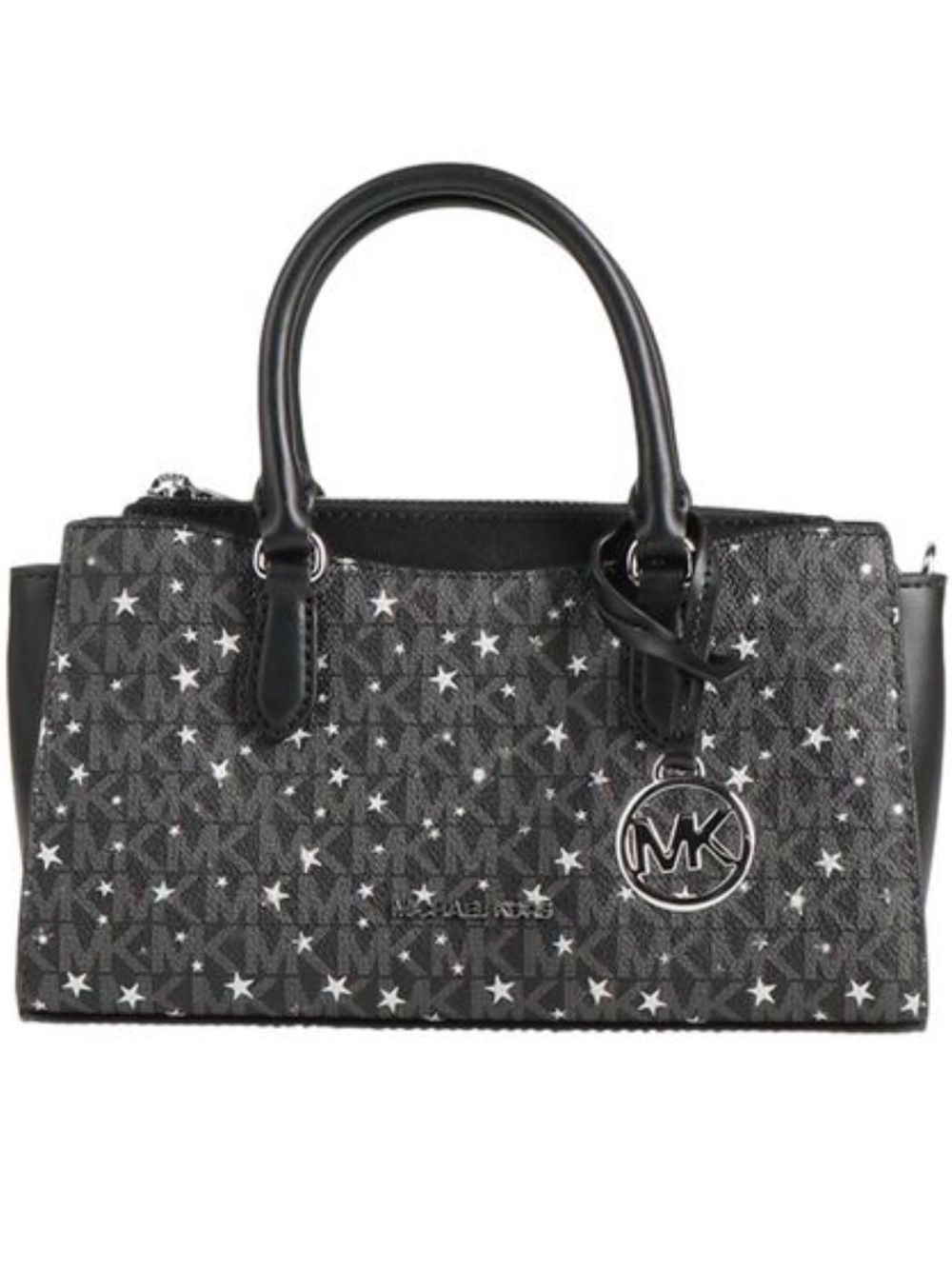 Michael Kors Black Star-Print Signature Satchel with Logo Charm